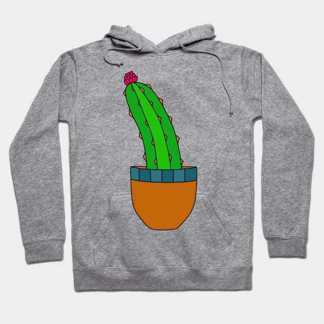 Cute Cactus Design #170: Slanted Cactus With Flower In Simple Pot Hoodie by DreamCactus